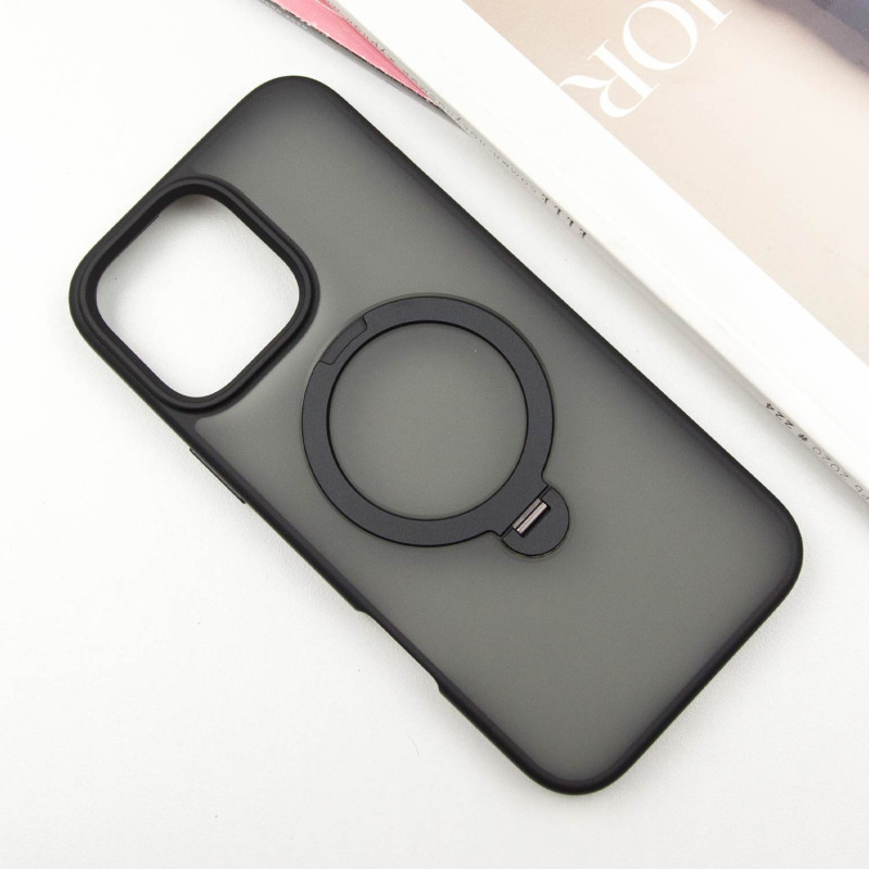 Фото TPU+PC чехол Metal Buttons with Magnetic Safe Colorful HQ Ring для Apple iPhone 16 Pro Max (6.9") (Black) на vchehle.ua