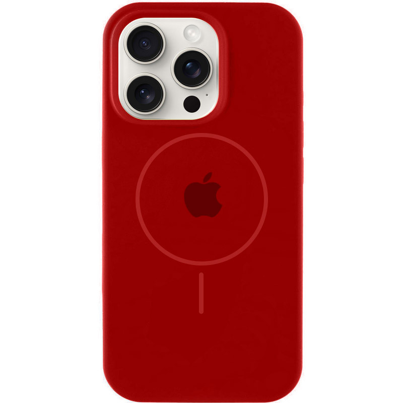 Чехол Silicone Case Full Protective (AA) with Magnetic Safe для Apple iPhone 16 Pro (6.3") (Красный / Deep Red)