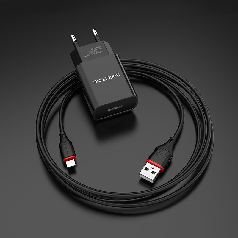 Фото СЗУ Borofone BA20A (1USB/2.1A) + Lightning (Черный) в магазине vchehle.ua