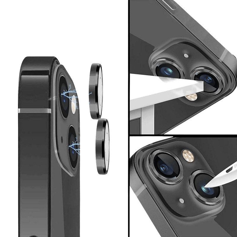 Фото Захисне скло Metal Classic на камеру (в упак.) на Apple iPhone 14 (6.1") / 14 Plus (6.7") (Чорний / Midnight) в маназині vchehle.ua