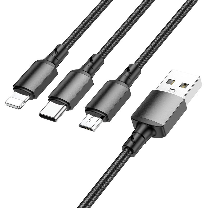Фото Дата кабель Borofone BX72 USB to 3in1 (1m) (Чорний) на vchehle.ua