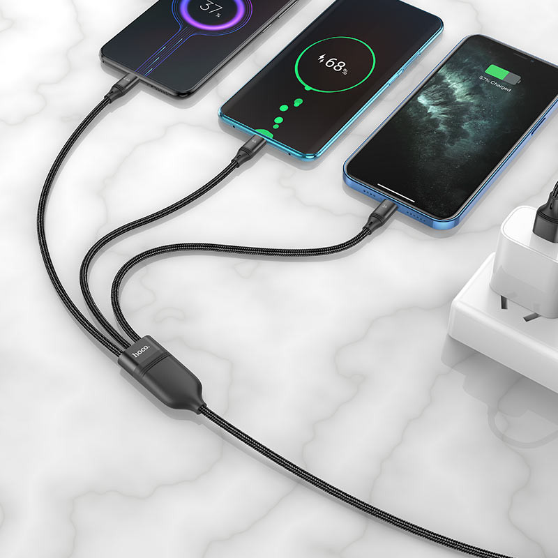 Купить Дата кабель Hoco U104 Ultra 6A 3in1 Lightning-MicroUSB-Type-C (1.2m) (Черный) на vchehle.ua