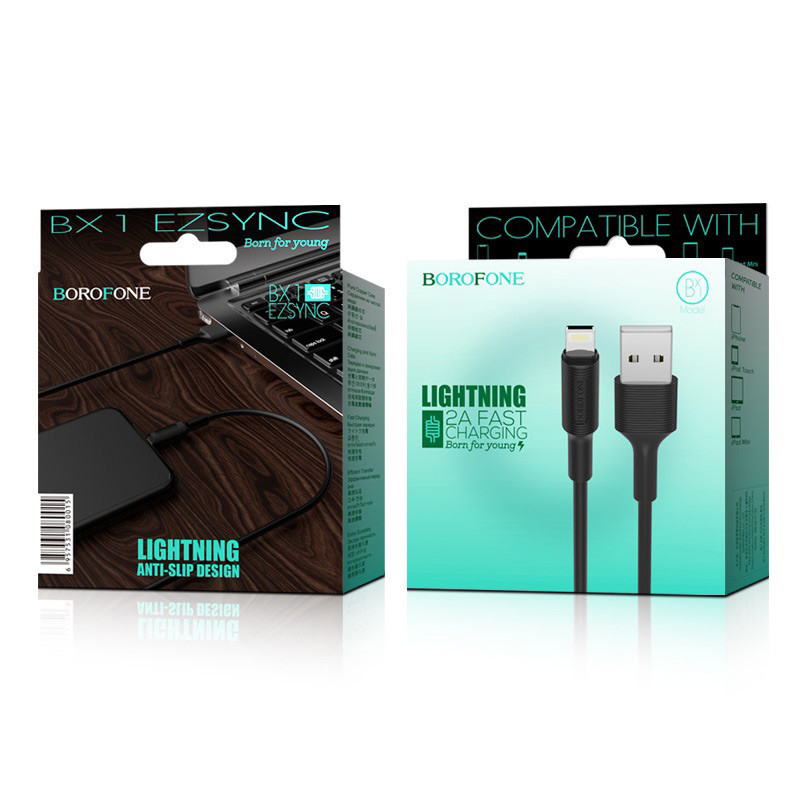 Замовити Дата кабель Borofone BX1 EzSync USB to Lightning (1m) (Чорний) на vchehle.ua