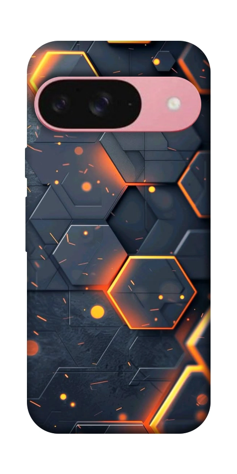 Чехол Burning hex pattern для Google Pixel 9