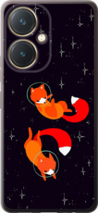 Чехол для Vivo Y27 Лисички в космосе (Оранжевый)