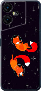 Чехол для Tecno POVA NEO 3 Лисички в космосе (Оранжевый)