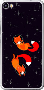 Чехол для Meizu U20 Лисички в космосе (Оранжевый)