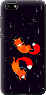 Чехол для Huawei Y5 2018 Лисички в космосе (Оранжевый)