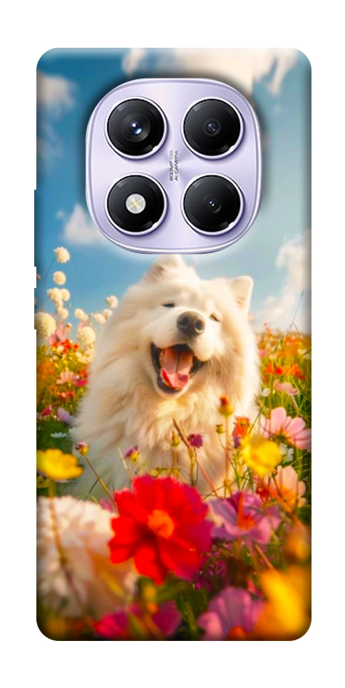 Чехол Happy dog in flowers для Xiaomi Redmi Note 14 Pro 4G