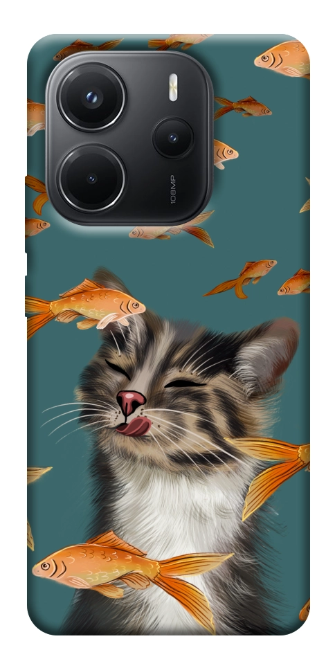 Чехол Cat with fish для Xiaomi Redmi Note 14 4G (Europe version)