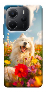 Чехол Happy dog in flowers для Xiaomi Redmi Note 14 4G (Europe version)