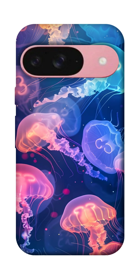 Чехол Neon jellyfishes для Google Pixel 9