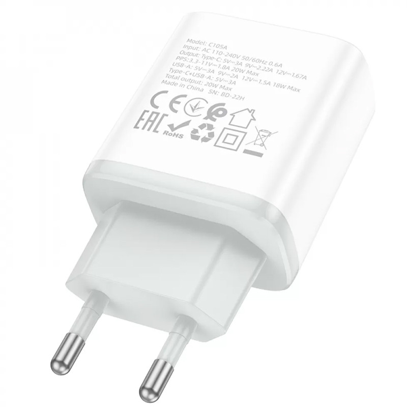 Купить СЗУ Hoco C105A Stage PD20W+QC3.0 (1USB-A/1C) (White) на vchehle.ua