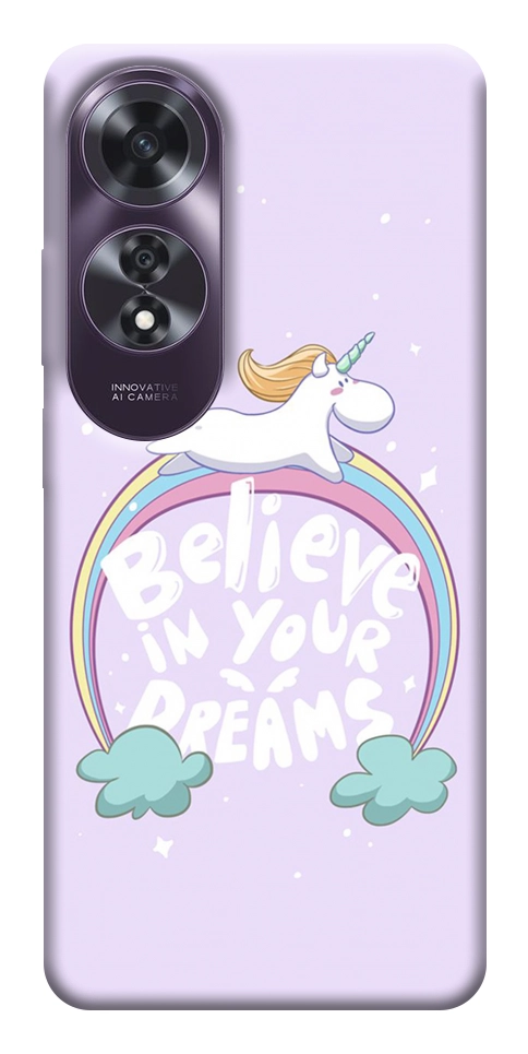 Чехол Believe in your dreams unicorn для Oppo A60 4G