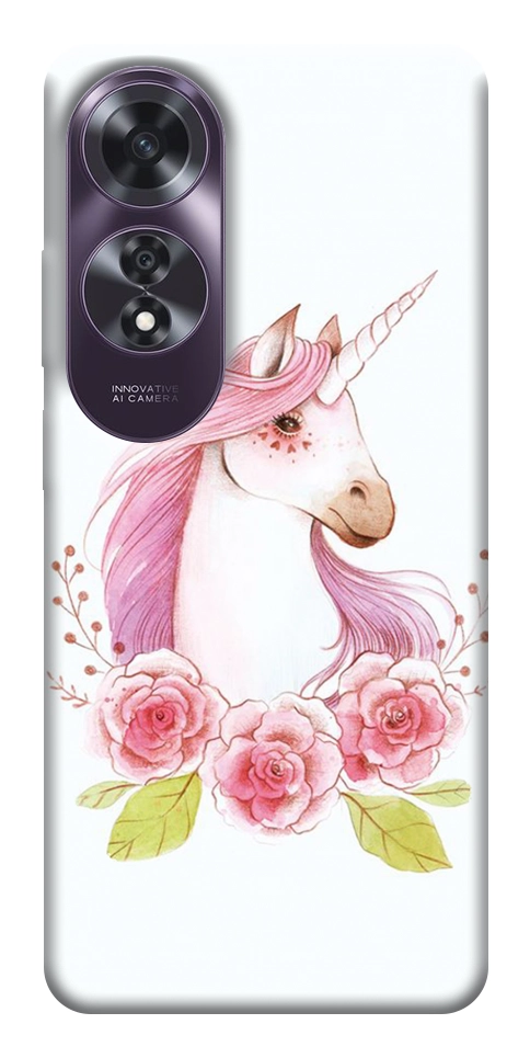 Чехол Единорог с цветами для Oppo A60 4G