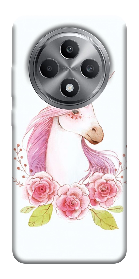 Чехол Единорог с цветами для Oppo Reno 12 F 4G