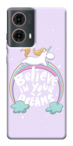 Чехол Believe in your dreams unicorn для Motorola Moto G85