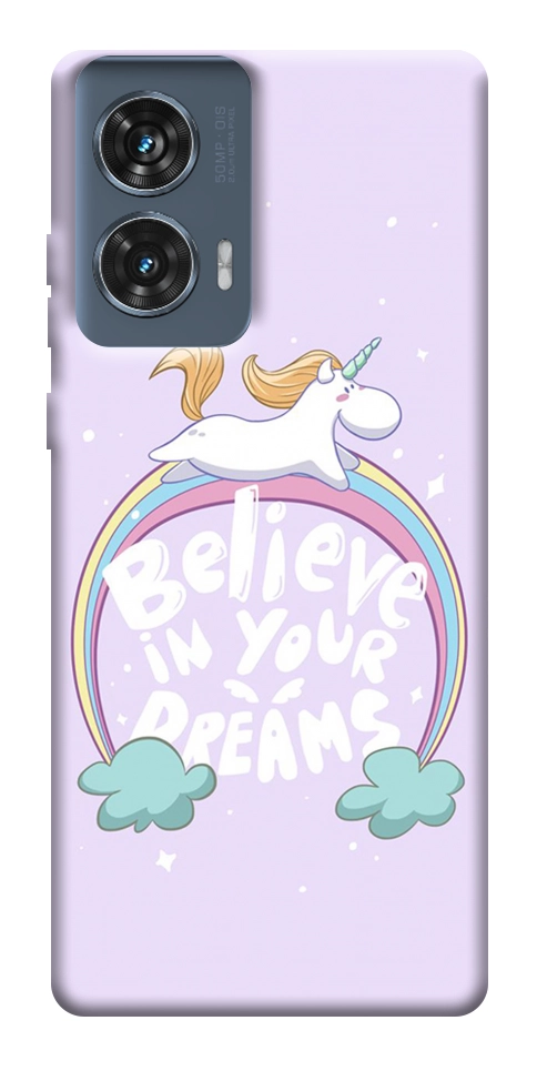 Чехол Believe in your dreams unicorn для Motorola Edge 50 Fusion
