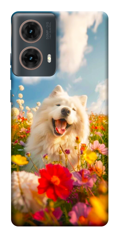 Чехол Happy dog in flowers для Motorola Moto G85