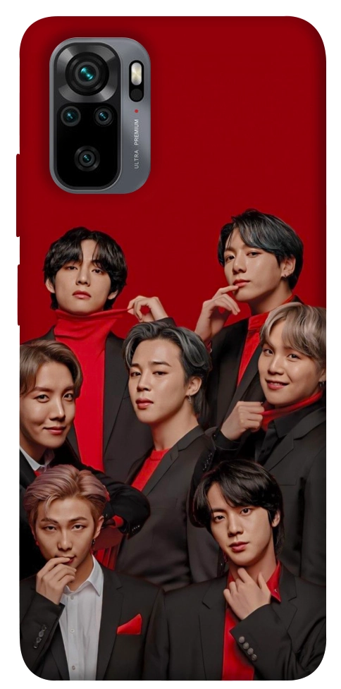 Чохол BTS in red для Xiaomi Redmi Note 10