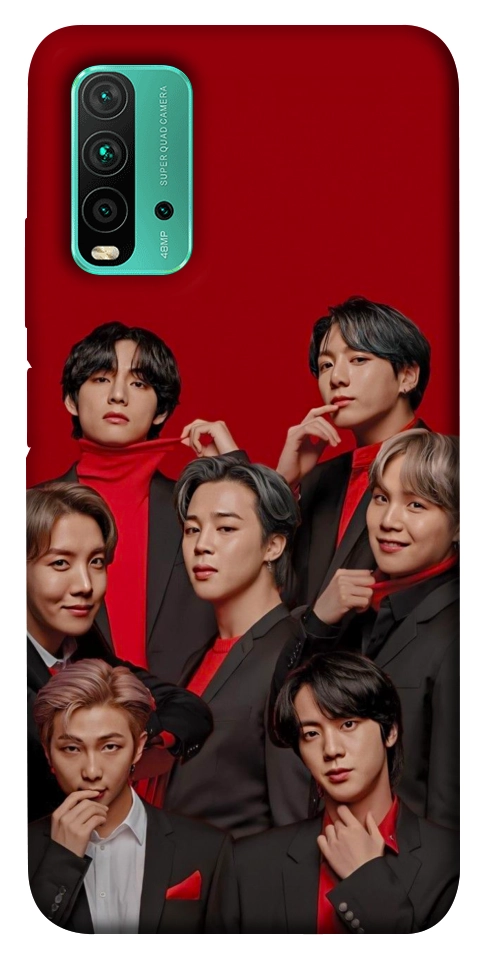 Чехол BTS in red для Xiaomi Redmi Note 9 4G