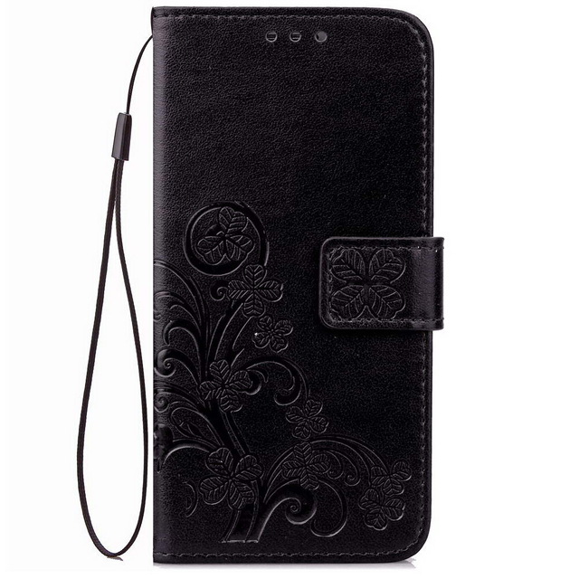 Кожаный чехол (книжка) Four-leaf Clover с визитницей для Sony Xperia XA / XA Dual (Черный)