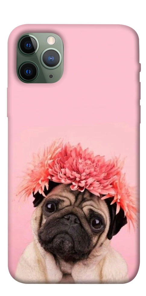 Чохол Мопс із квітами для iPhone 11 Pro
