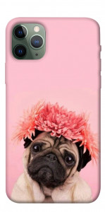 Чехол Мопс с цветами для iPhone 11 Pro