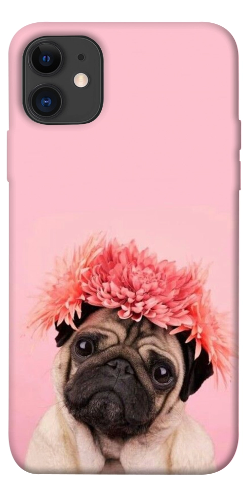 Чехол Мопс с цветами для iPhone 11