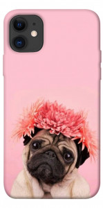 Чехол Мопс с цветами для iPhone 11