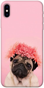 Чехол Мопс с цветами для iPhone X