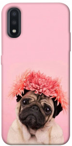 Чехол Мопс с цветами для Galaxy A01