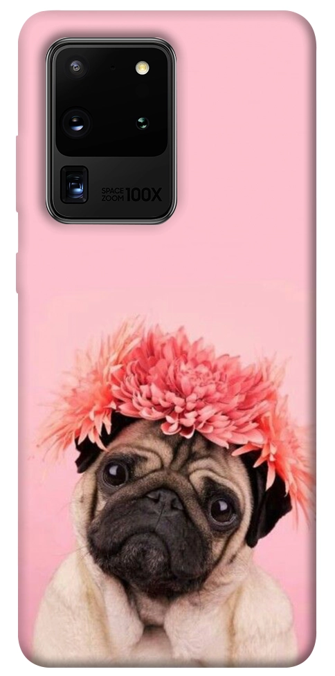 Чехол Мопс с цветами для Galaxy S20 Ultra (2020)