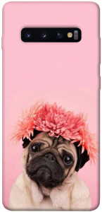 Чохол Мопс із квітами для Galaxy S10 Plus (2019)