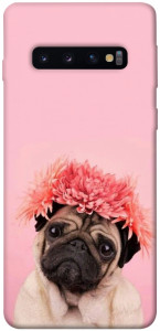 Чехол Мопс с цветами для Galaxy S10 (2019)