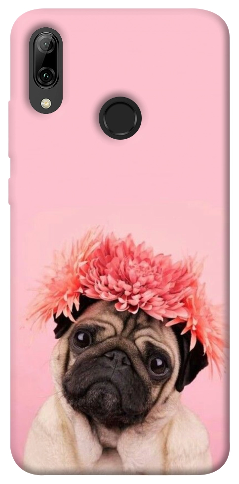 Чехол Мопс с цветами для Huawei P Smart (2019)
