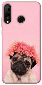Чехол Мопс с цветами для Huawei P30 Lite