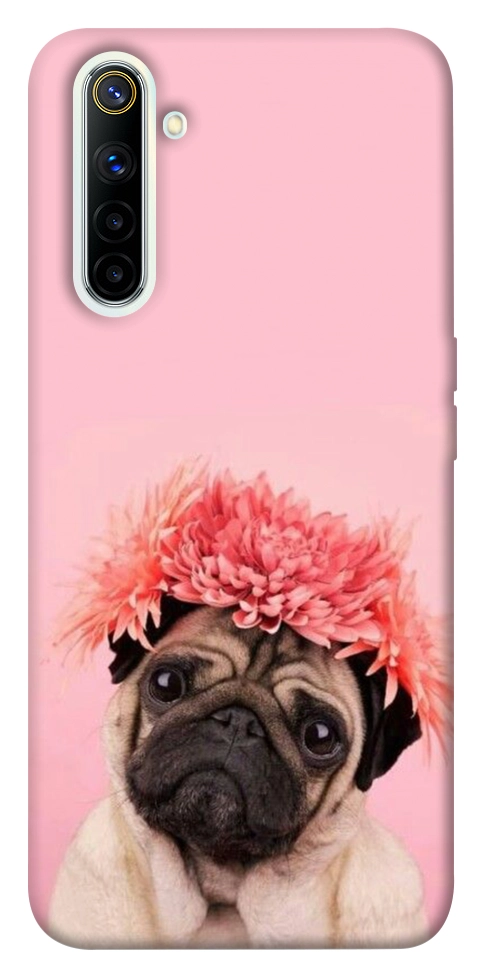 Чохол Мопс із квітами для Realme 6