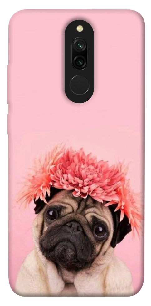 Чохол Мопс із квітами для Xiaomi Redmi 8
