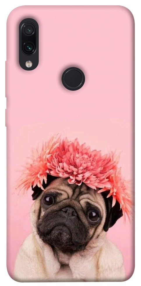 Чохол Мопс із квітами для Xiaomi Redmi Note 7