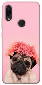Чехол Мопс с цветами для Xiaomi Redmi Note 7