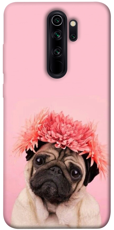 Чохол Мопс із квітами для Xiaomi Redmi Note 8 Pro