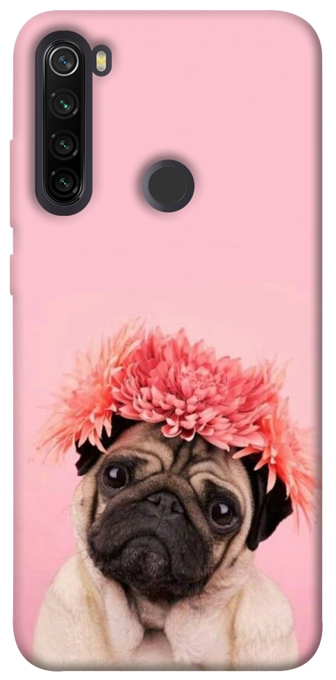 Чехол Мопс с цветами для Xiaomi Redmi Note 8T