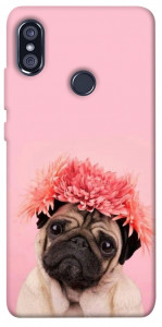 Чехол Мопс с цветами для Xiaomi Redmi Note 5 Pro