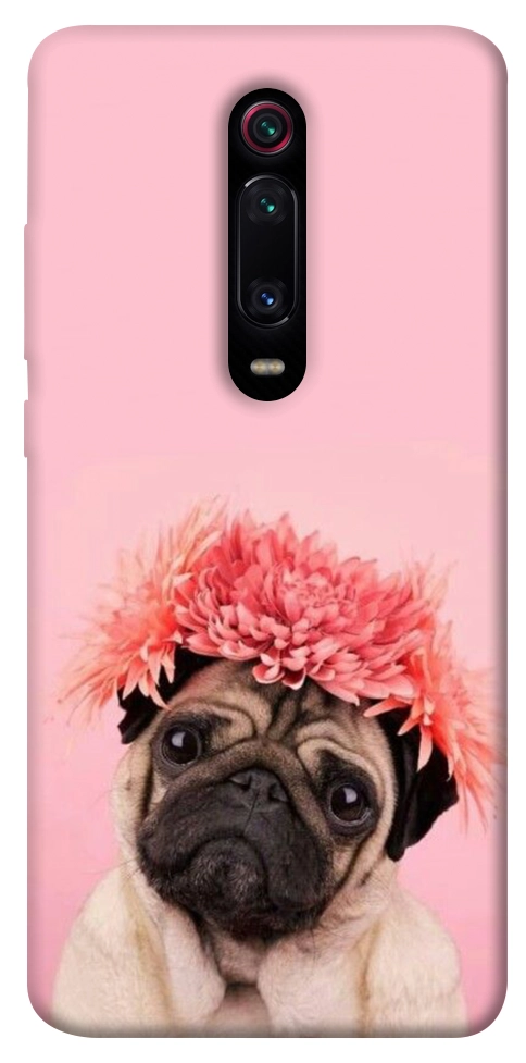 Чехол Мопс с цветами для Xiaomi Redmi K20 Pro