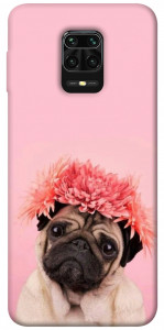Чехол Мопс с цветами для Xiaomi Redmi Note 9S
