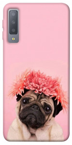 Чехол Мопс с цветами для Galaxy A7 (2018)