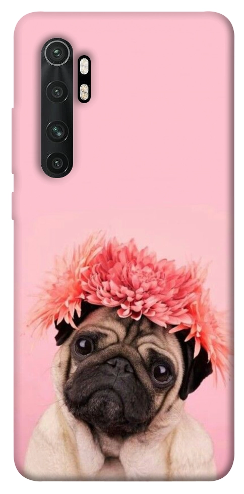 Чехол Мопс с цветами для Xiaomi Mi Note 10 Lite
