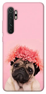 Чохол Мопс із квітами для Xiaomi Mi Note 10 Lite