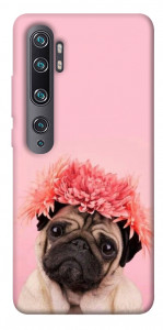 Чехол Мопс с цветами для Xiaomi Mi CC9 Pro